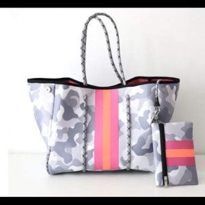 Gray Camo with Pink and Orange Tote